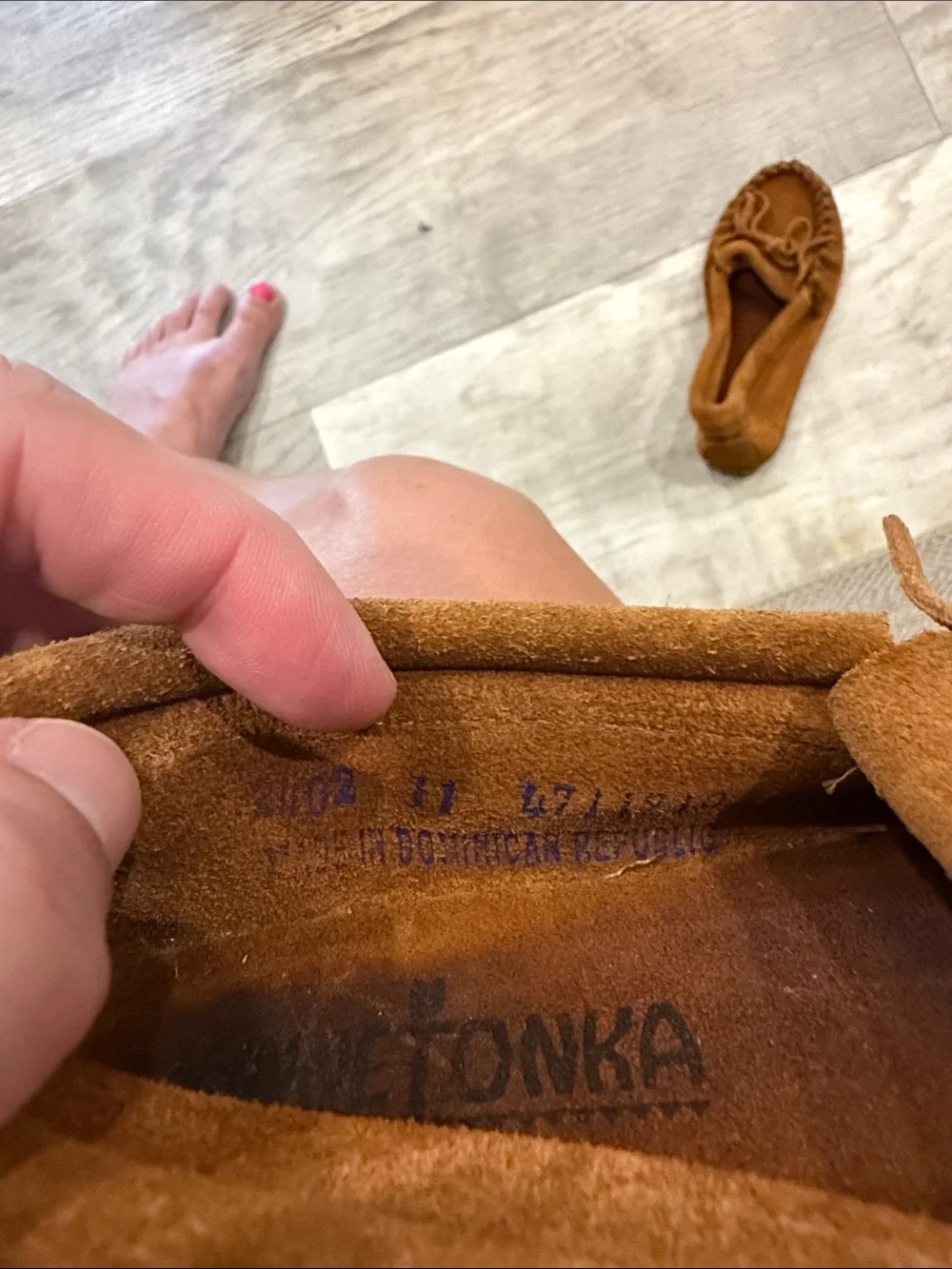 Minnetonka Kids Suede Moccasins in Cognac